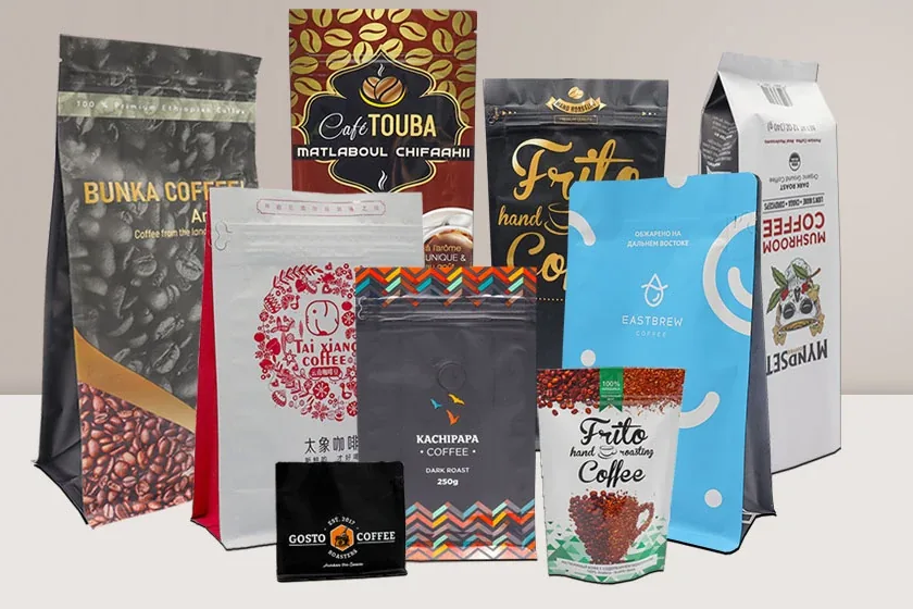 Custom printed flat bottom and stand-up coffee bags made by YLTPACK